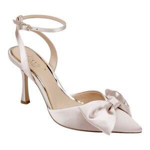 Jewel Badgley Mischka Yanna Champagne Satin Coquette Feminine Sandals Size 6